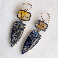 Black Tourmalinated Quartz and Golden Dendritic Quartz Earrings